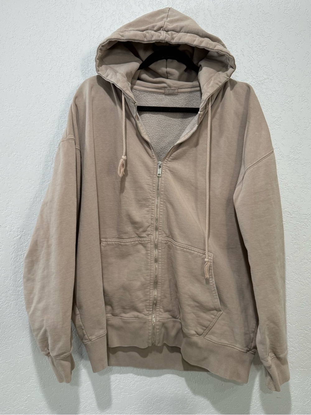 John Galt Brandy Melville Beige Christy Oversized Zip-Up Hoodie Sweatshirt OS